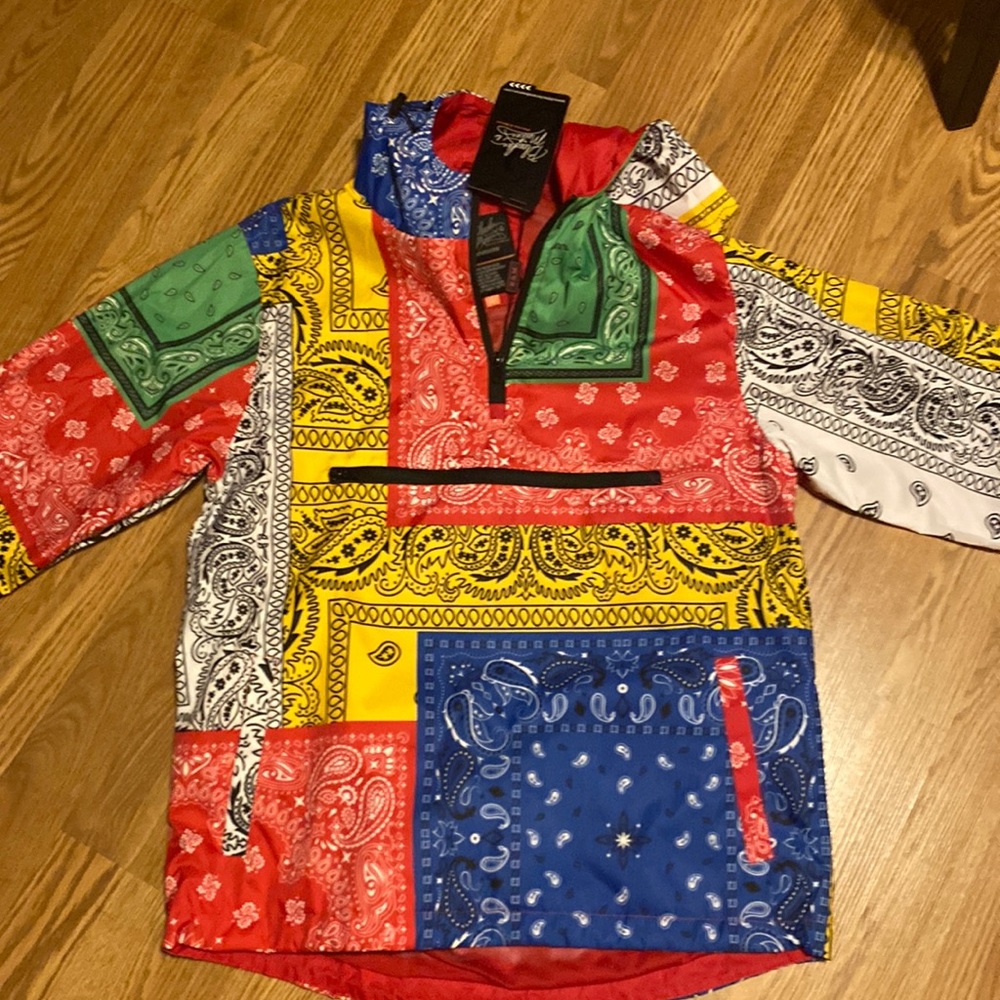 NWT Bleecker & Mercer patchwork printed multicolored 3/4 zippered jacket  men Sm